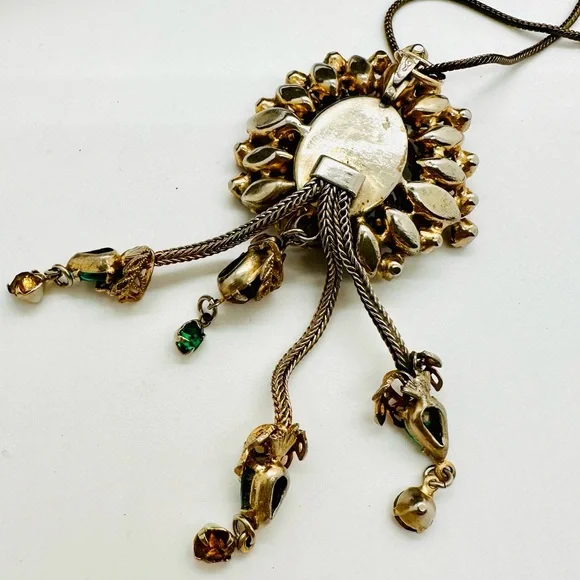 Vintage ANTIQUE Green PendantCrystal Tassel
